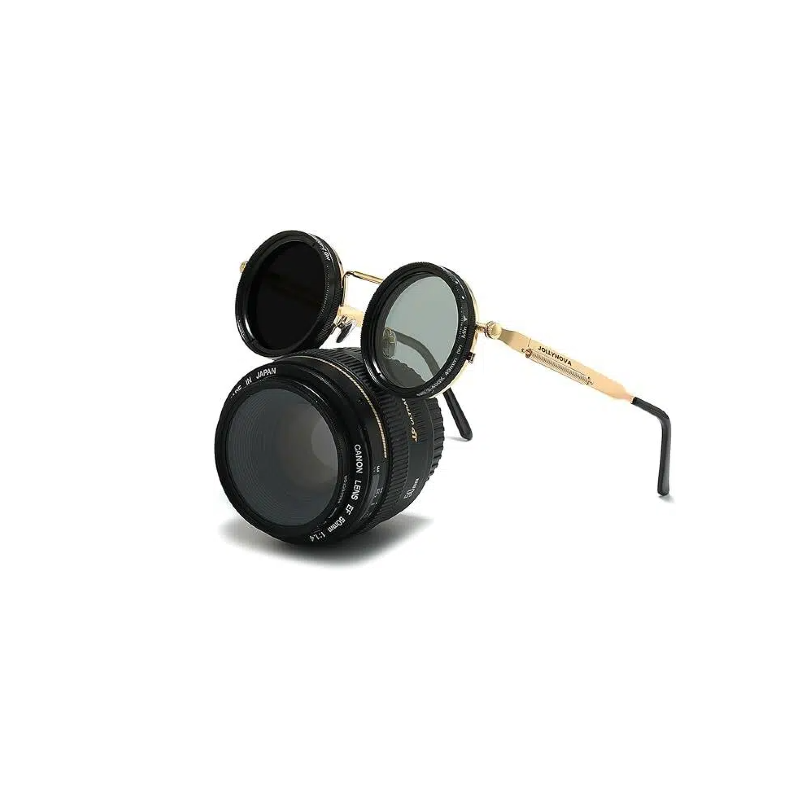 Adjustable Tint Sunglasses, 1-9 Gears Steampunk Retro Metal Round Polarized Glasses.