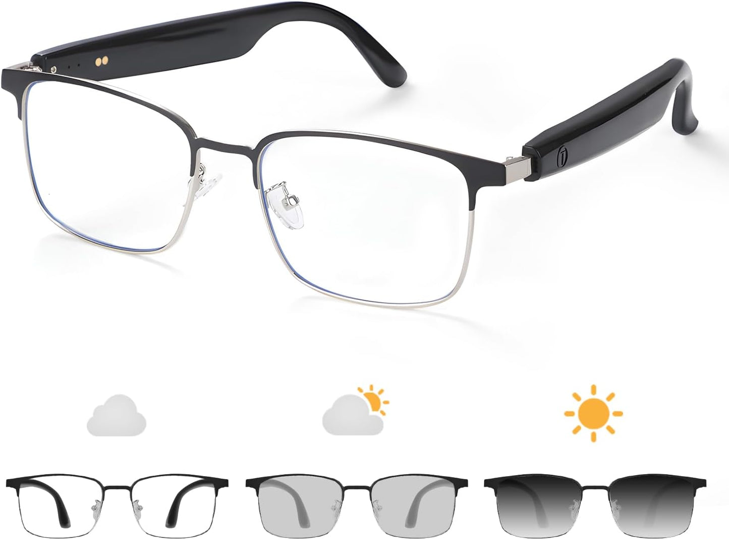 Smart Photochromic Bluetooth Audio Glasses - with Open Earphones and Voice Assistant