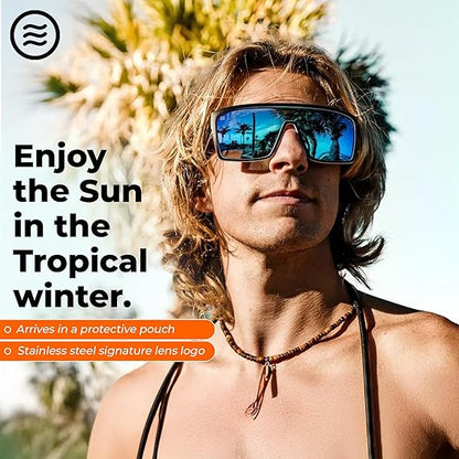 Men’s Polarized Sunglasses - Curved Shield Frame UV Protection Glasses