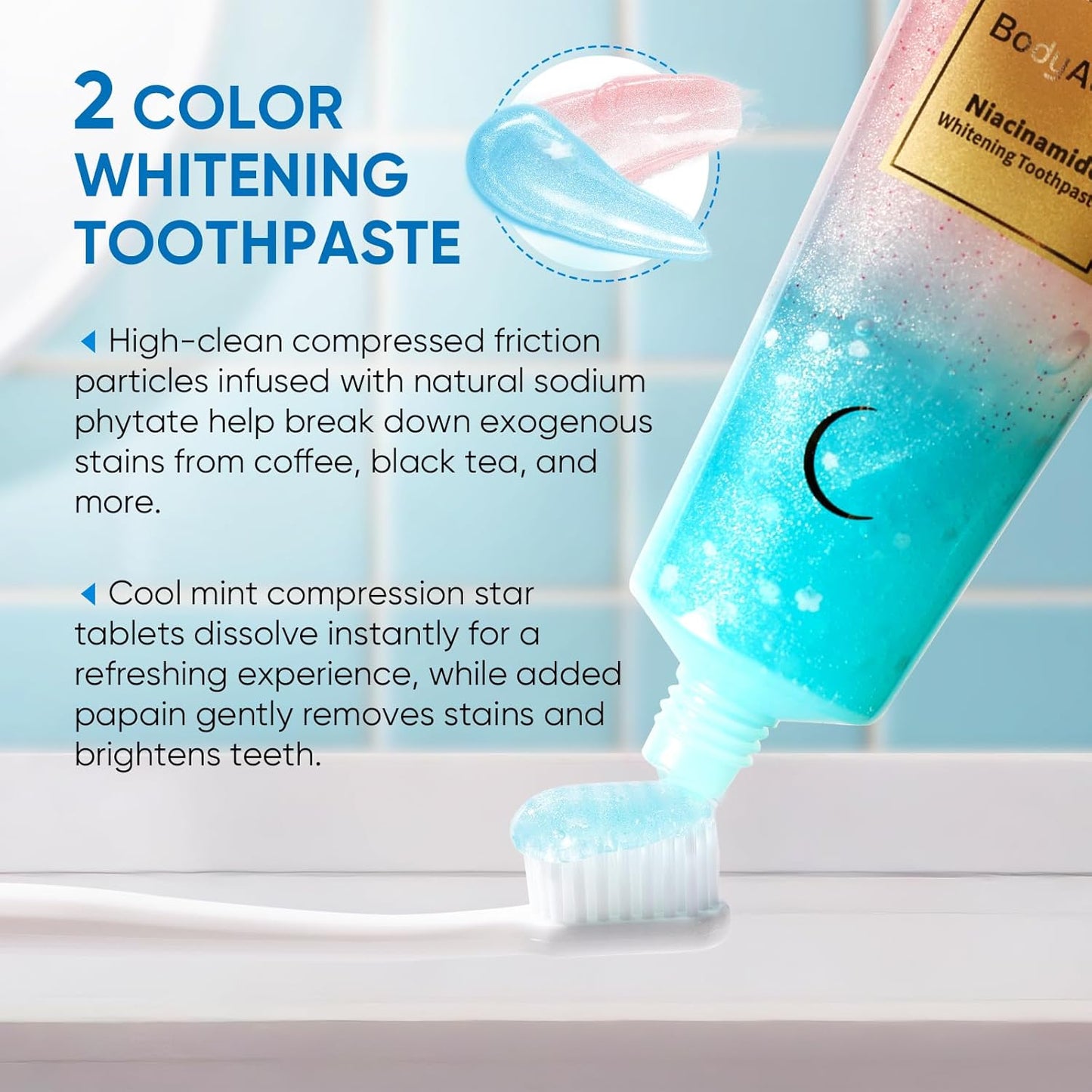 Niacinamide Whitening Toothpaste – Natural Whitening Toothpaste with Niacinamide, Gentle Formula for Brighter Teeth & Fresh Breath, 3-Pack