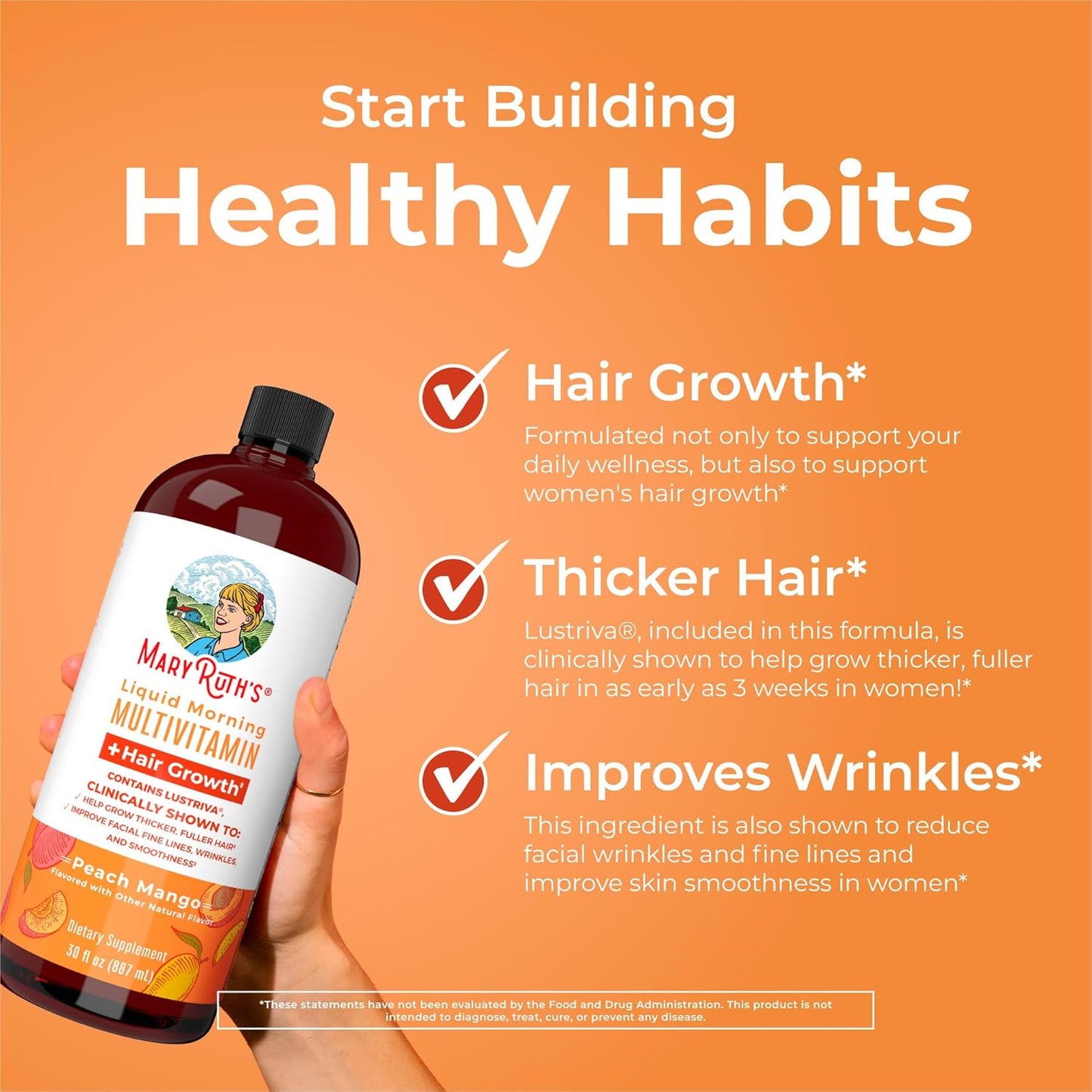 Liquid Multivitamin+Hair Growth | Clinically Tested for Thicker Hair & Facial Wrinkles in Women | Skin Care | Age 18+