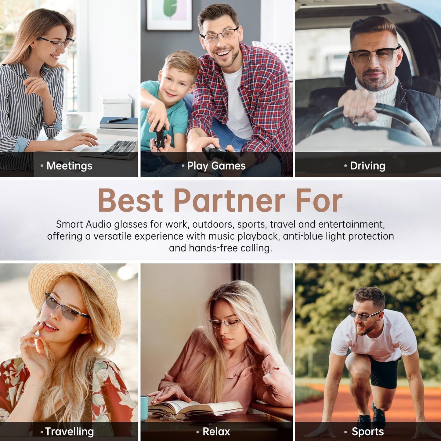 Smart Photochromic Bluetooth Audio Glasses - with Open Earphones and Voice Assistant