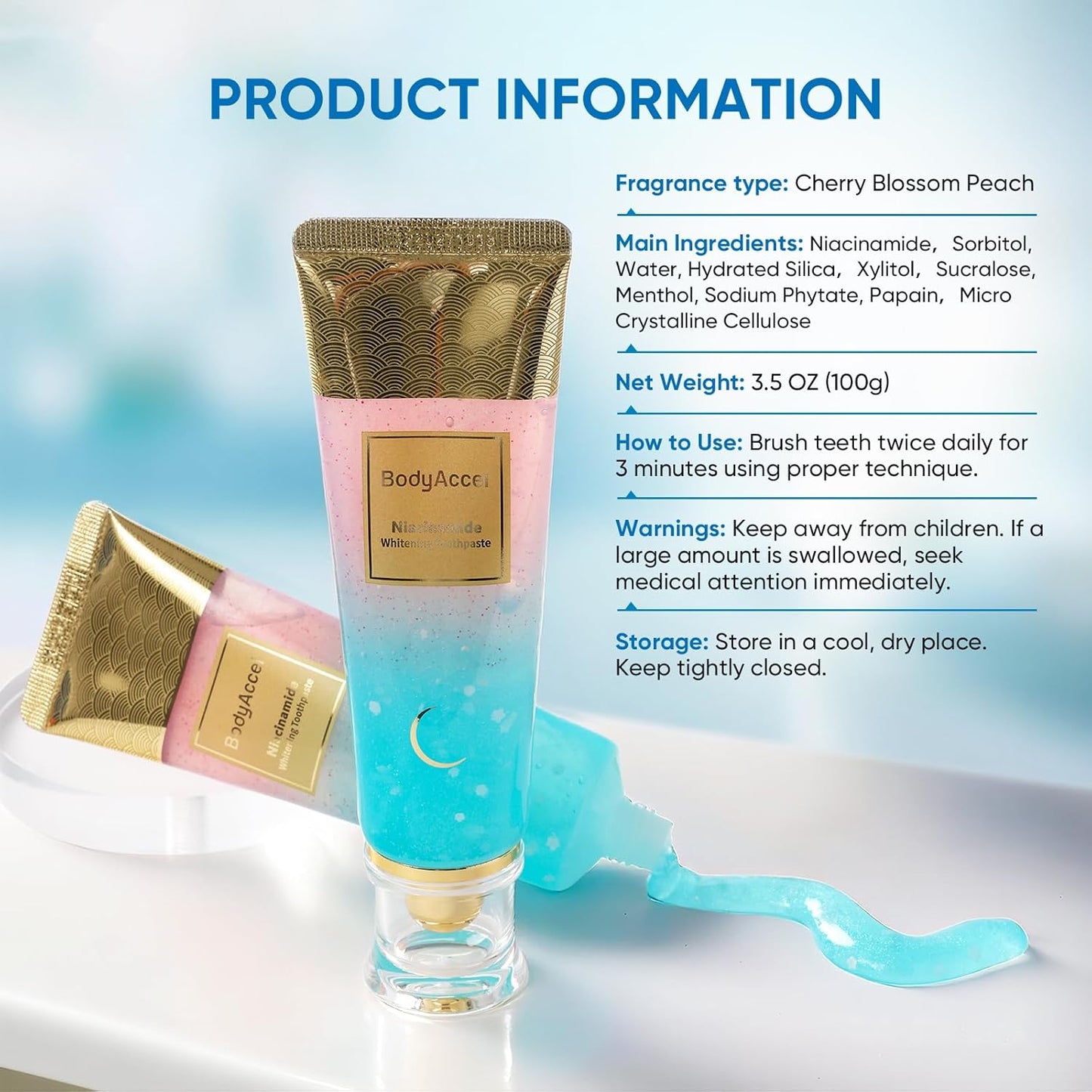 Niacinamide Whitening Toothpaste – Natural Whitening Toothpaste with Niacinamide, Gentle Formula for Brighter Teeth & Fresh Breath, 3-Pack