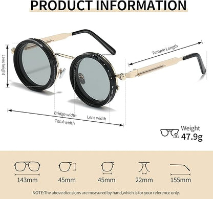 Adjustable Tint Sunglasses, 1-9 Gears Steampunk Retro Metal Round Polarized Glasses.