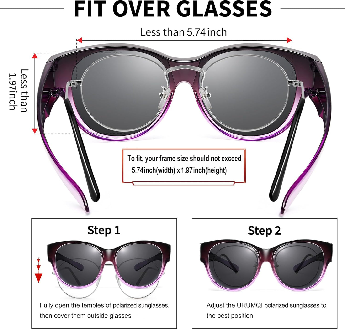 Sunglasses Fit Over Glasses for Women,Protection Sun Glasses Trendy Round Cat Eye.
