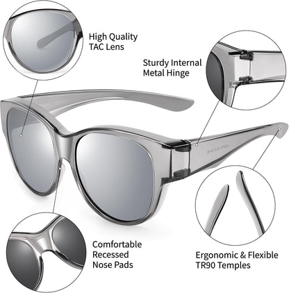 Sunglasses Fit Over Glasses for Women,Protection Sun Glasses Trendy Round Cat Eye.