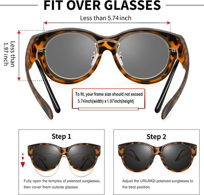 Sunglasses Fit Over Glasses for Women,Protection Sun Glasses Trendy Round Cat Eye.