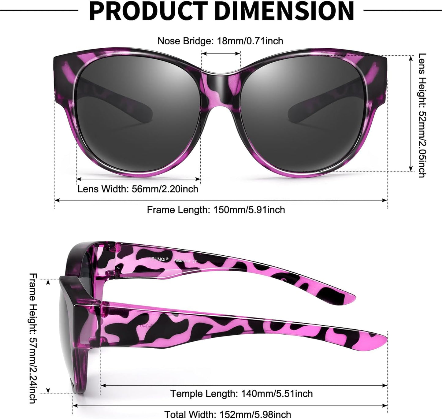Sunglasses Fit Over Glasses for Women,Protection Sun Glasses Trendy Round Cat Eye.