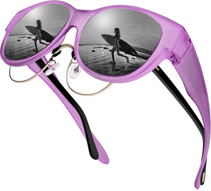 Sunglasses Fit Over Glasses for Women,Protection Sun Glasses Trendy Round Cat Eye.
