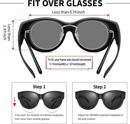 Sunglasses Fit Over Glasses for Women,Protection Sun Glasses Trendy Round Cat Eye.