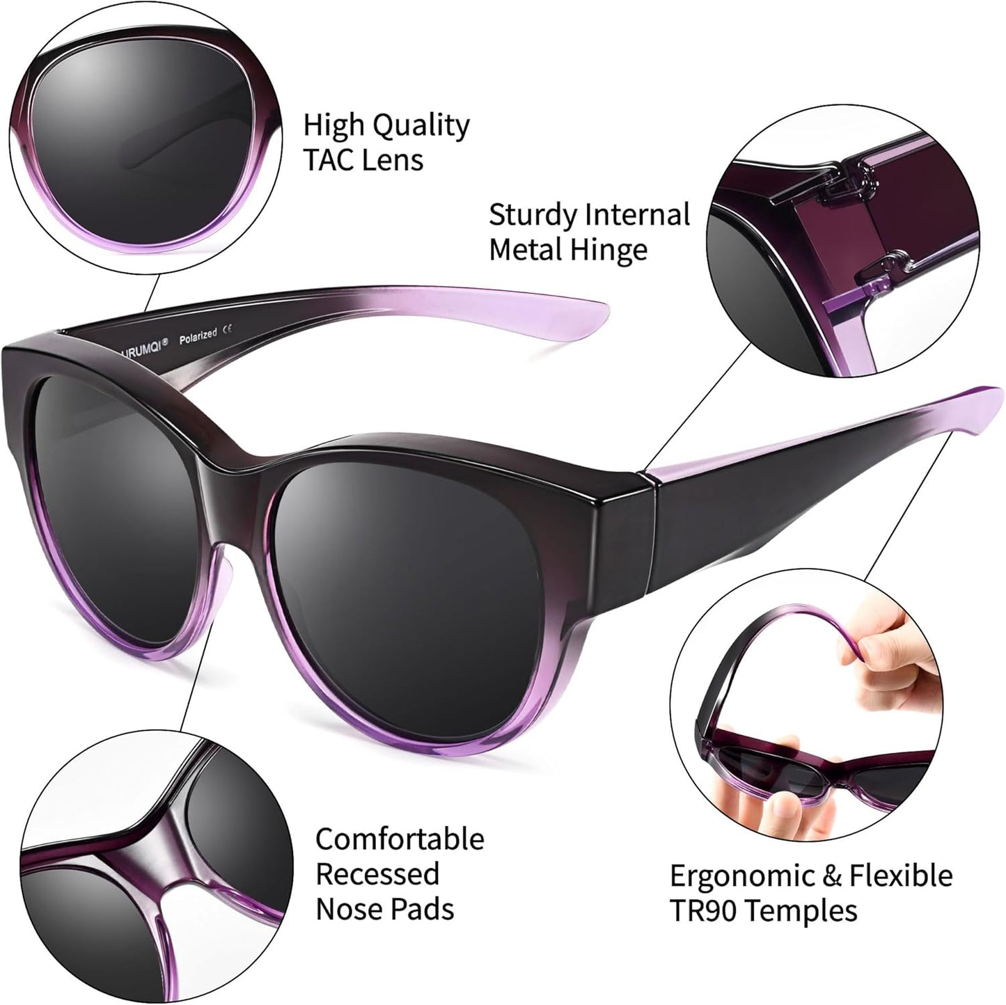 Sunglasses Fit Over Glasses for Women,Protection Sun Glasses Trendy Round Cat Eye.