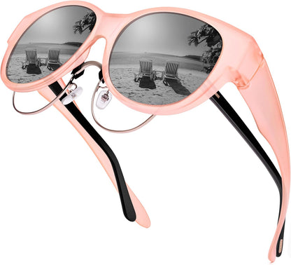 Sunglasses Fit Over Glasses for Women,Protection Sun Glasses Trendy Round Cat Eye.