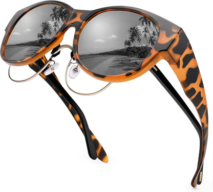 Sunglasses Fit Over Glasses for Women,Protection Sun Glasses Trendy Round Cat Eye.