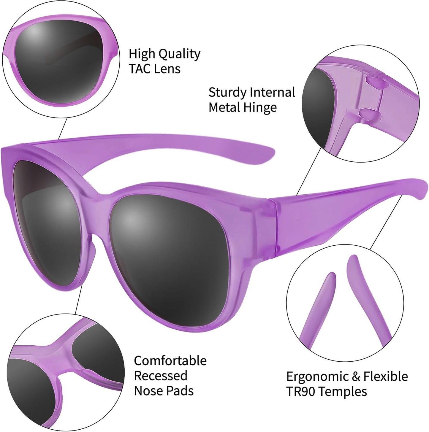 Sunglasses Fit Over Glasses for Women,Protection Sun Glasses Trendy Round Cat Eye.