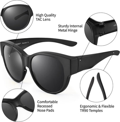 Sunglasses Fit Over Glasses for Women,Protection Sun Glasses Trendy Round Cat Eye.