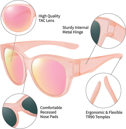 Sunglasses Fit Over Glasses for Women,Protection Sun Glasses Trendy Round Cat Eye.