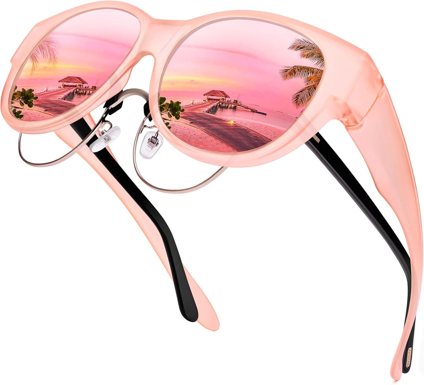 Sunglasses Fit Over Glasses for Women,Protection Sun Glasses Trendy Round Cat Eye.