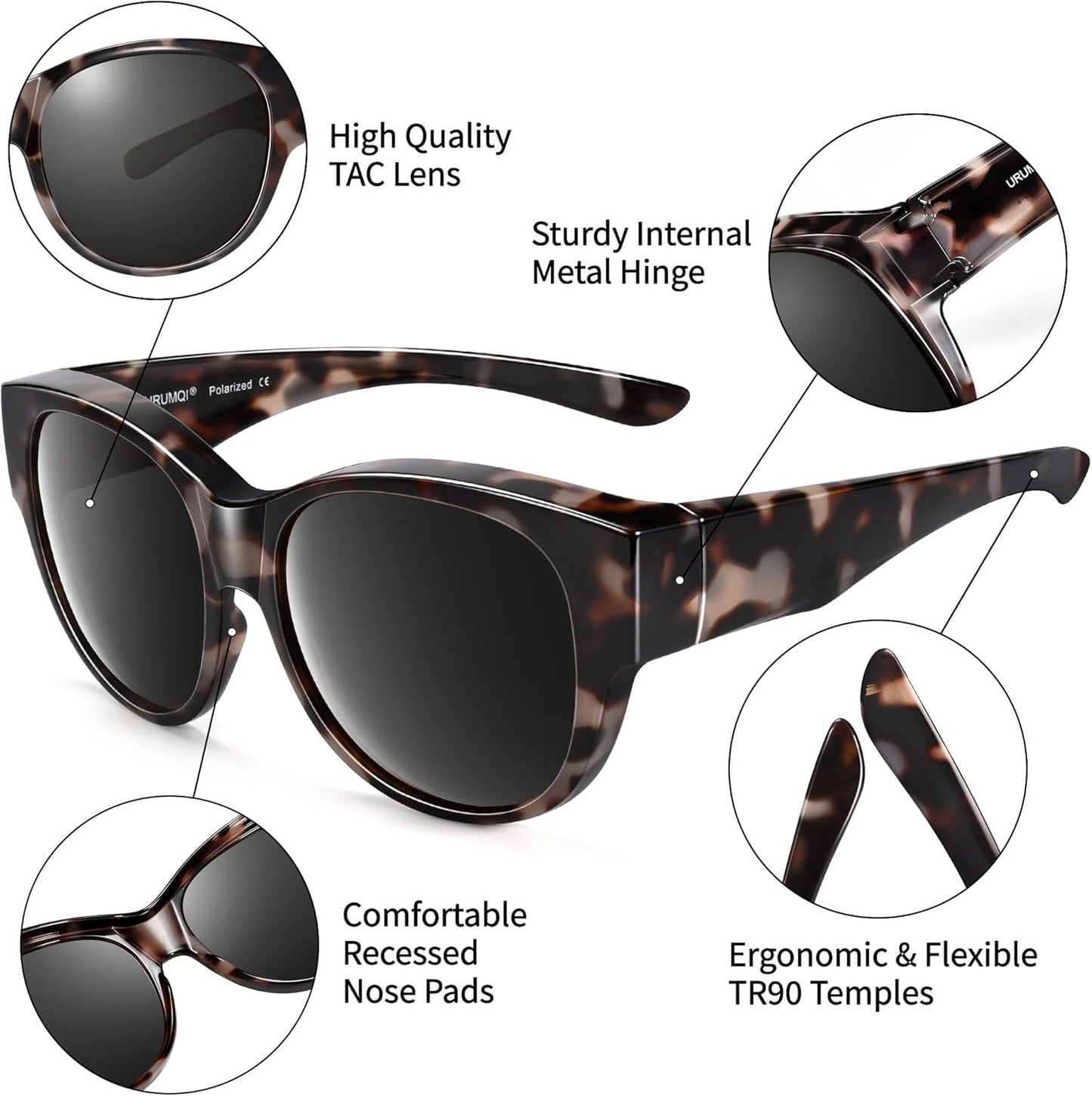 Sunglasses Fit Over Glasses for Women,Protection Sun Glasses Trendy Round Cat Eye.