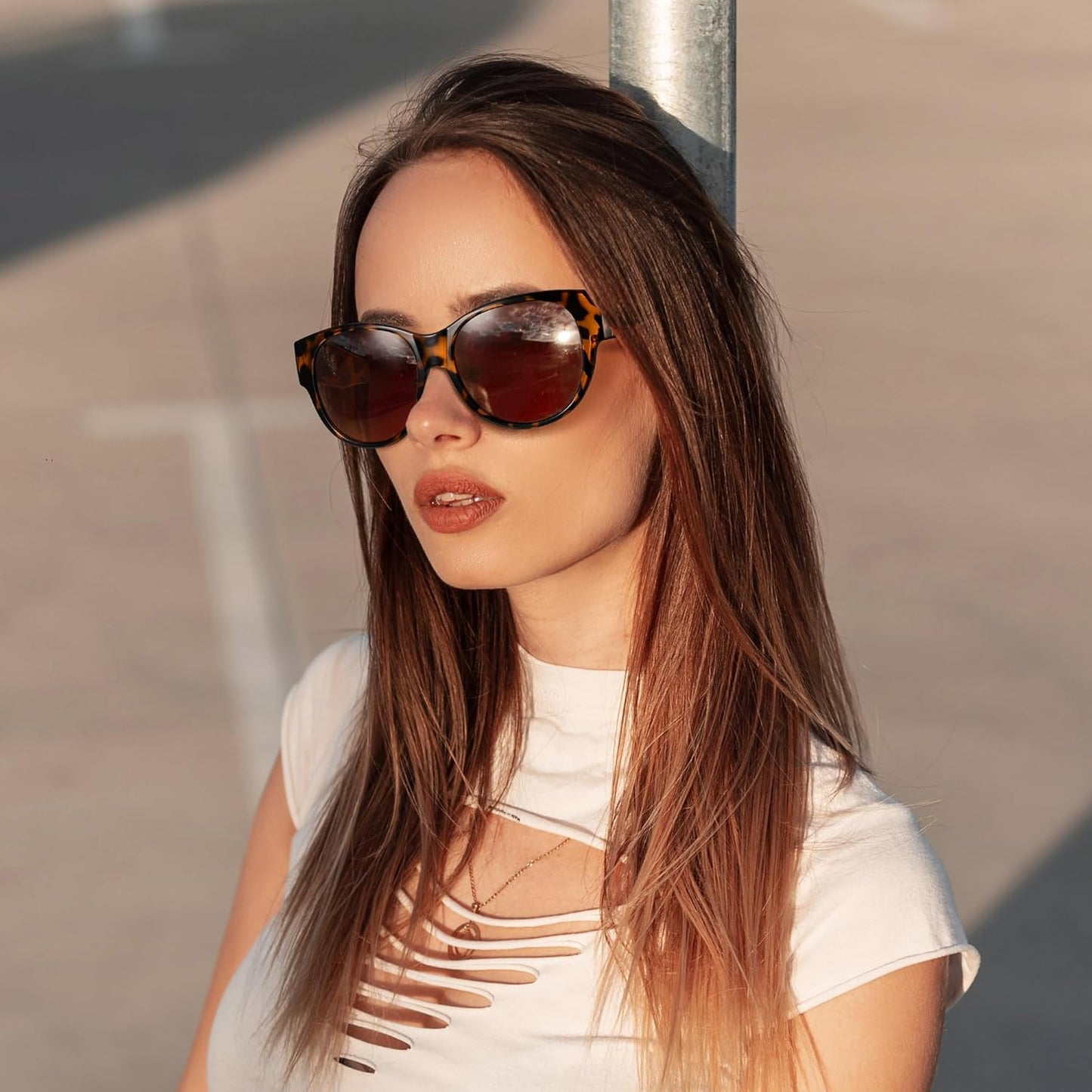 Sunglasses Fit Over Glasses for Women,Protection Sun Glasses Trendy Round Cat Eye.