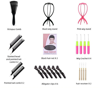 Wig Care Kit, Wig Accessories Set with Comb, Stand, Cap, Travel Bag